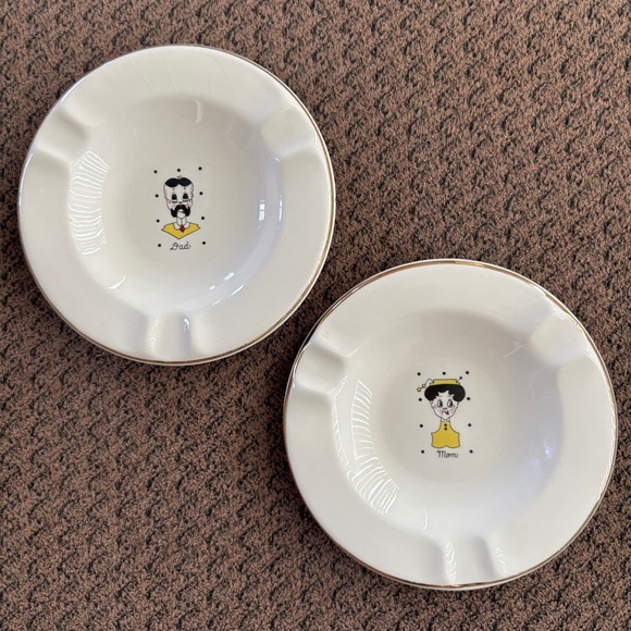 Sica China Co. Ashtrays Mom Dad Vintage Metallic Gold Trim Small Lot Bundle of 2 - Picture 1 of 5